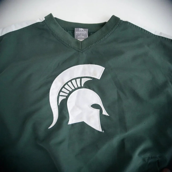 Vintage 90's Y2K Knights Apparel Green & White Michigan Spartans V-neck Pullover - Picture 11 of 13